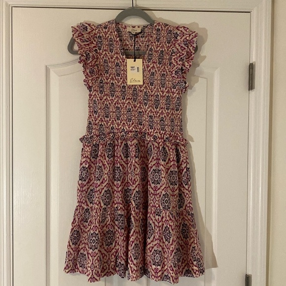 NWT Elan | Ikat Print Ruffle Sleeve Dress 100% Cotton | Lavender |  Small - Picture 1 of 7